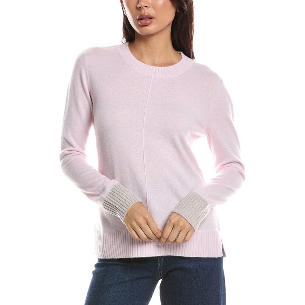 Forte Cashmere Womens  Contrast Trim Crew 100% Cashmere Sweater